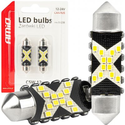 LED žiarovky CANBUS 12SMD Festoon C5W 2016 41mm White 12/24V AMiO-04238 – Hledejceny.cz