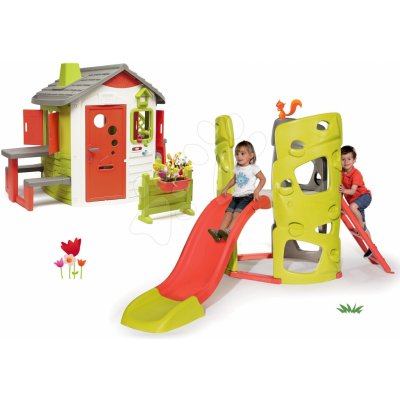 Smoby Set prolézačka Multiactivity Climbing Tower na šplhání se skluzavkou a domek Neo Jura Lodge s nástavbovým řešením – Zbozi.Blesk.cz