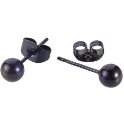 Šperky eshop ocelové puzetové náušnice černé barvy lesklé hladké kuličky X12.18