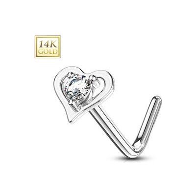 Šperky4U zlatý piercing do nosu srdíčko čirý zirkon ZL01193C-WG – Zboží Dáma