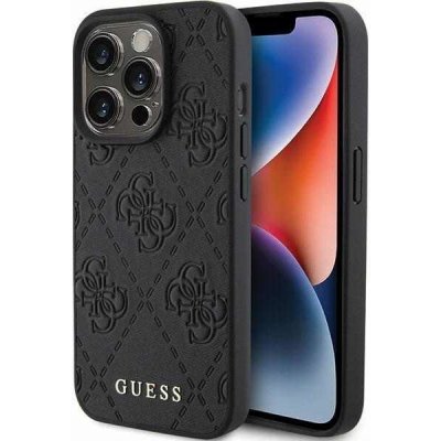 Guess iPhone 15 PRO černé Leather 4G Stamped