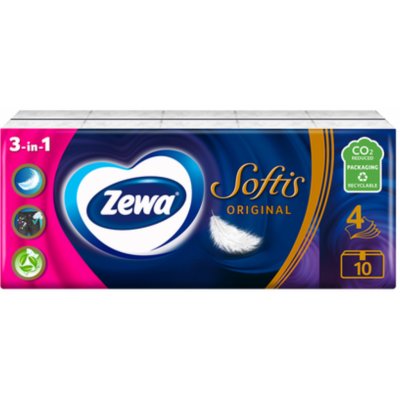 Zewa Softis Standard papírové kapesníčky 4-vrstvé 10 x 10 ks – Hledejceny.cz