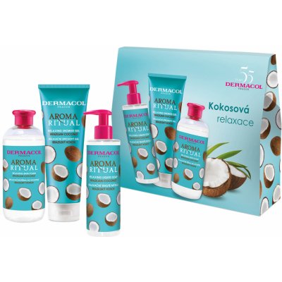 Dermacol Aroma Ritual Brazilian Coconut sprchový gel 250 ml + tekuté mýdlo na ruce 250 ml + pěna do koupele 500 ml dárková sada – Hledejceny.cz