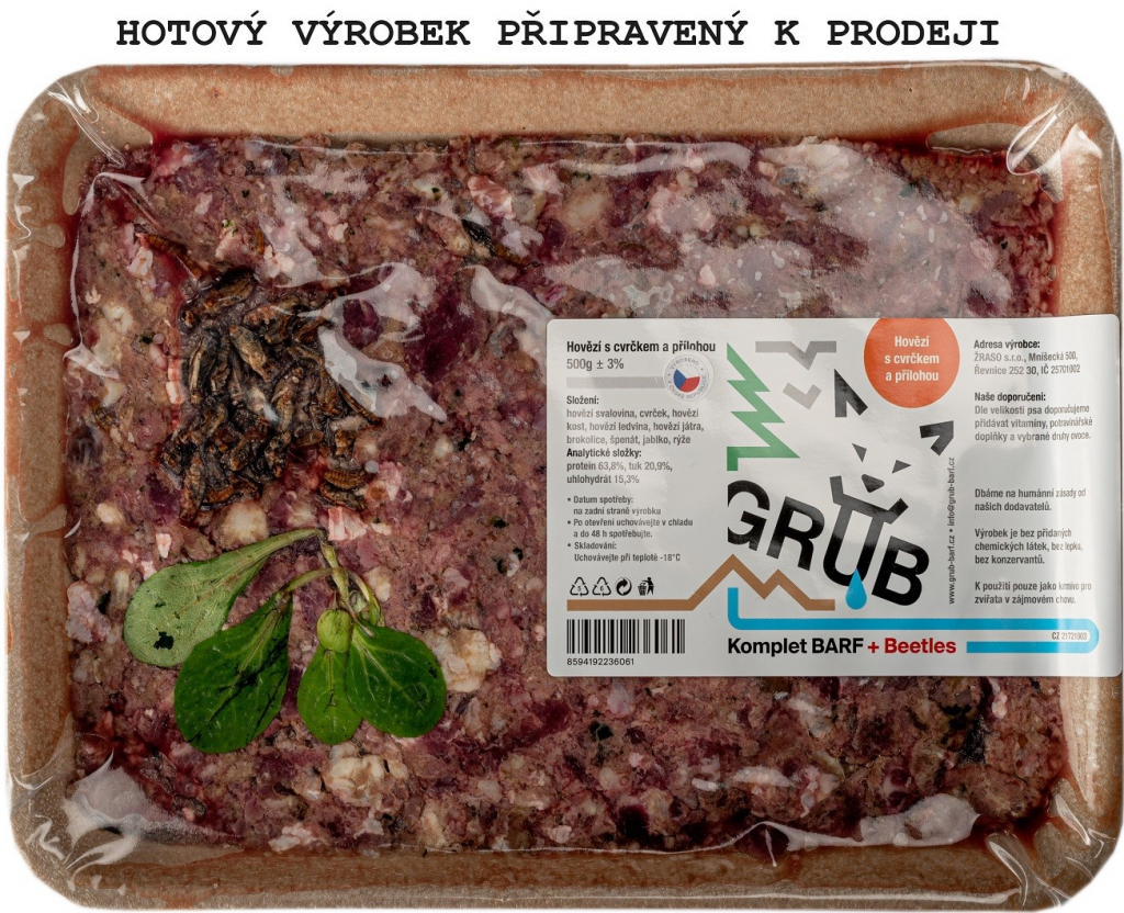 Grub Barf Hovězí s cvrčkem a přílohou 0,5 kg