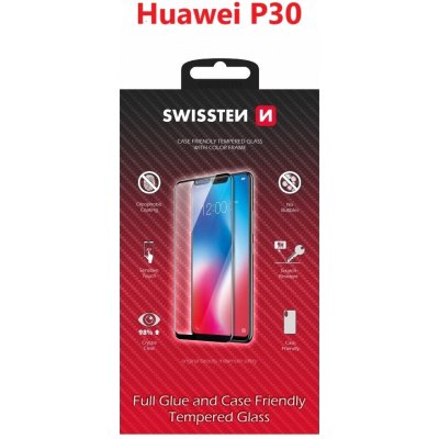 Swissten sklo FullGlue , color frame, case friendly Huawei P30 černé 83836 – Zboží Živě