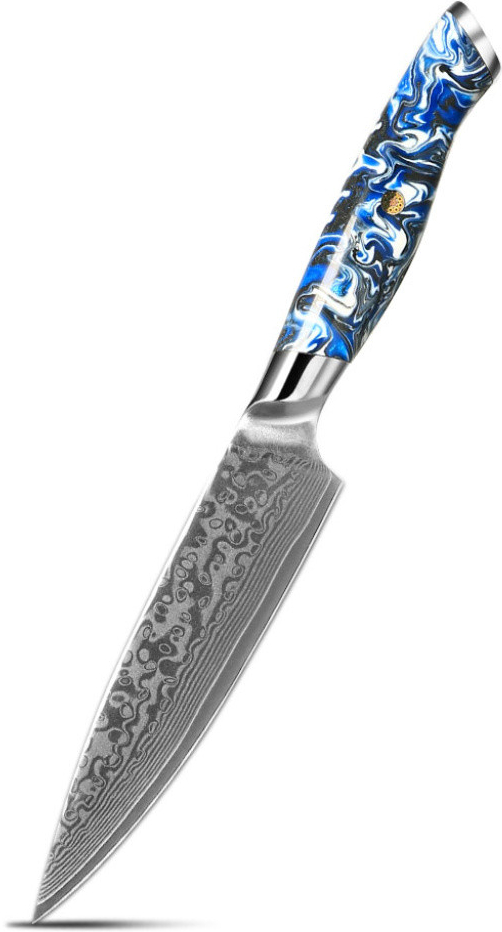 UG Grill Nůž Utility 13,3 25 cm Damašková ocel 67 oceánská modrá pryskyřice