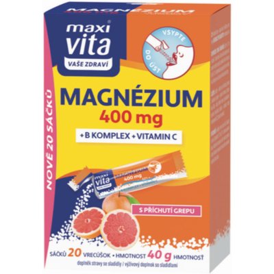 Maxi Vita Magnézium 400 mg + B komplex + vitamin C, 20 sáčků