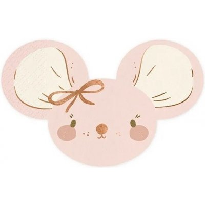 PartyDeco Ubrousky papírové Hlava myšky světle růžové 16x10 cm 20 ks