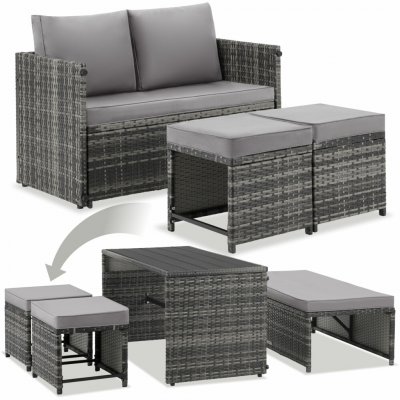tectake 406393 2 v 1 ratanová zahradní sedací souprava monopoli, pohovka a lounge set - šedá – Hledejceny.cz