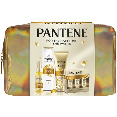 Pantene Intensive Repair šampon 400 ml + kondicionér 220 ml + vlasový olej 100 ml + vlasové ampule 3 x 15 ml + taška – Zboží Dáma