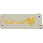 Pro Háčkování Koženková cedulka se srdíčkem béžová 20x50 mm – Zboží Dáma