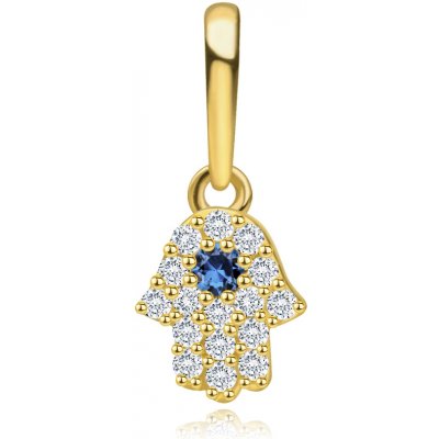 Šperky Eshop Zlatý přívěsek ze žlutého zlata ruka Fatimy modré a čiré zirkony S5GG261.64 – Zboží Mobilmania