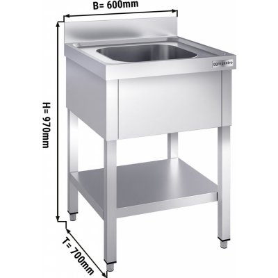 G.Gastro Dřezová skříňka PREMIUM - 600x700 mm - se spodem - 1 dřez uprostřed - 2975 – Zboží Mobilmania