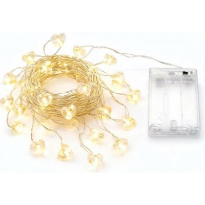 DECOLED LED světýlka na drátku na baterie se srdíčky 2,3 m teple bílá, 20 diod, čirý kabel IP20 interiér, 3× AA – Zbozi.Blesk.cz