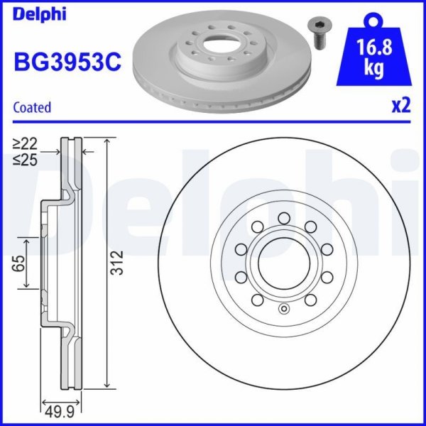 Brzdové kotouče Brzdový kotouč Delphi BG3953C