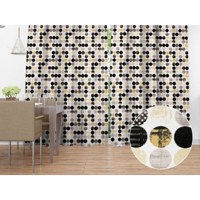 Biante Dekorační závěs Leona LN-058 Zlaté a černé kuličky na bílém 130x180 cm – Zboží Mobilmania