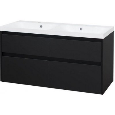 Mereo Opto, koupelnová skříňka, umyvadlo z litého mramoru, černá, 4 zásuvky, 1210x580x458 mm – Zboží Mobilmania