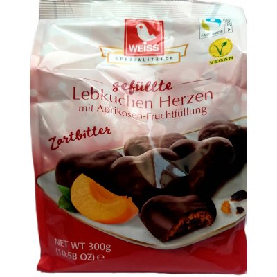 Max Weiss Lebkuchen Herzen Zartbitter perníčky v hořké čokoládě s meruňkovou náplní 300 g – Zboží Dáma