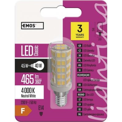 Emos LED žárovka Classic JC 4,5 W E14 neutrální bílá