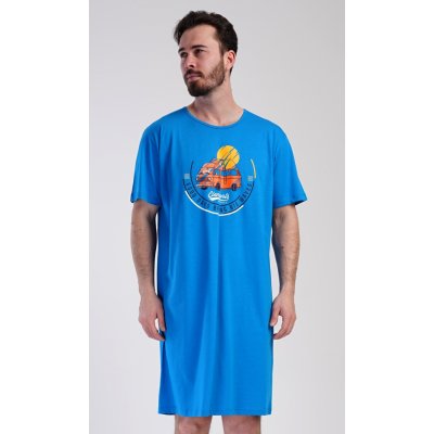 Vienetta MAN pánská noční košile s krátkým rukávem Adventure modrá – Zboží Mobilmania