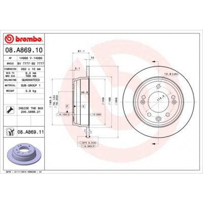 Brzdový kotouč BREMBO 08.A869.10 | Zboží Auto