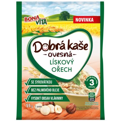 BonaVita Dobrá kaše ovesná se syrovátkou lískový ořech 55 g – Hledejceny.cz