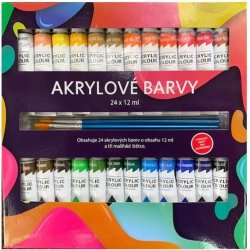 akrylové barvy 24x12ml se štětcemi 3ks v krabičce 22x22x2cm