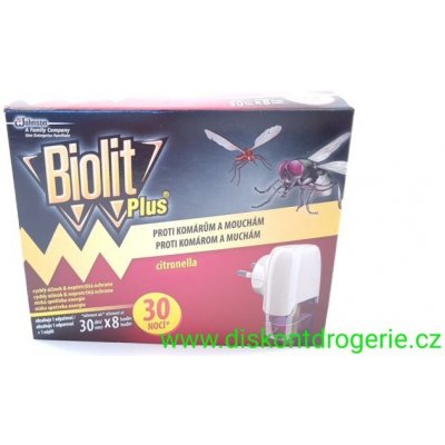 Biolit Plus elektrický odpařovač s vůní citronelly proti komárům a mouchám 45 nocí 31 ml