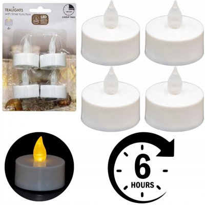 svíčka čajová LED pr.3,5cm BÍ 4ks s bateriemi časovačem MC5999950 – Sleviste.cz