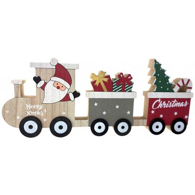 Euro Habitat Vánoční dekorace vláček 30 cm - Santa, dárky a stromeček, dřevěná dekorace na postavení – Hledejceny.cz