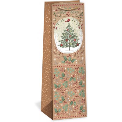 ARGUS Dárková papírová taška NATUR na víno (11 x 36 cm) - Vánoční stromek s ptáčkem 08340077 – Hledejceny.cz