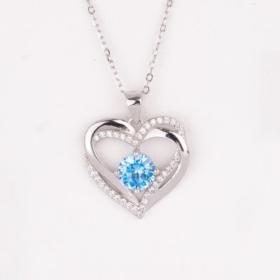 Drahokamia Stříbrný náhrdelník s dvojitým srdcem a zirkony 236/MOD Modrý