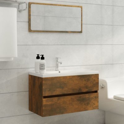 vidaXL 2dílný set koupelnového nábytku kouřový dub kompozitní dřevo – Zboží Mobilmania