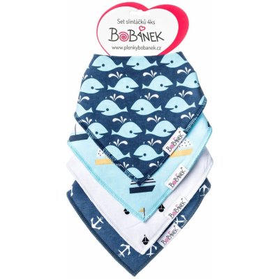 Bobánek bryndáčky set slintáčků 4 ks modré velryby – Zboží Mobilmania