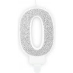 PartyDeco Narozeninová svíčka 0 stříbrná 7 cm – Sleviste.cz