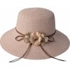 Klobouk Sluneční dámský klobouk s mašlí a květy růžový