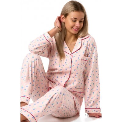 Dámské růžové flanelové květinové hřejivé 100% bavlna 1DF0049 růžová M – Zboží Dáma