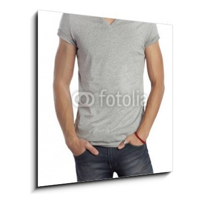 Skleněný obraz 1D - 50 x 50 cm - man wearing blank t-shirt. Isolated on white. muž nosí prázdné t – Zboží Mobilmania