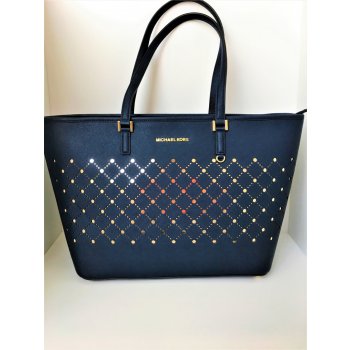 Michael Kors Large Jet set Carryall leather Shoulder Tote navy