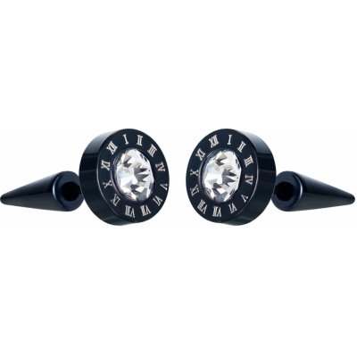 Šperky eshop fake taper z oceli kulatý zirkon motiv římských číslic černý SP26.14 – Zboží Mobilmania