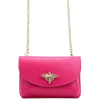 Mini růžová kožená kabelka na řetízek s broží