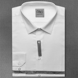 AMJ pánská bavlněná košile dlouhý rukáv prodloužená délka slim-fit tečkovaná bílá VDBPS1154