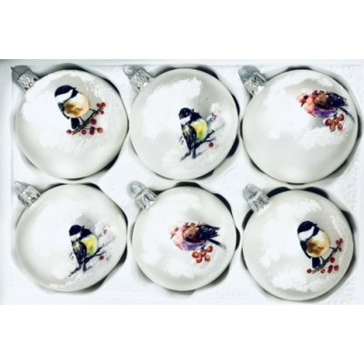 Irisa Sada Ptačí vánoční taneční parket 6 ks skleněné ozdoby velikost 8 cm s ptačími tanečními kroky Velikost: 8 cm Balení: 6ks Barva: bílá – Zboží Dáma