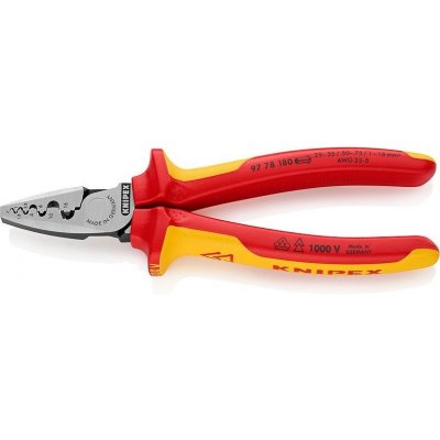 KNIPEX - kleště lisovací - 180mm - na dutinky podle DIN 46228, část 1+4, 0.25-16mm², VDE 1000V (9778180)