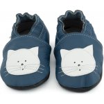 Ebooba Kožené capáčky s koženou podrážkou bílá kočička Modrá – Zboží Dáma