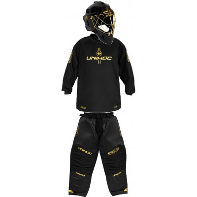 Unihoc Brankářský SET Alpha Evolab Black/gold + maska Unihoc Alpha Prime Evolab Gold – Hledejceny.cz