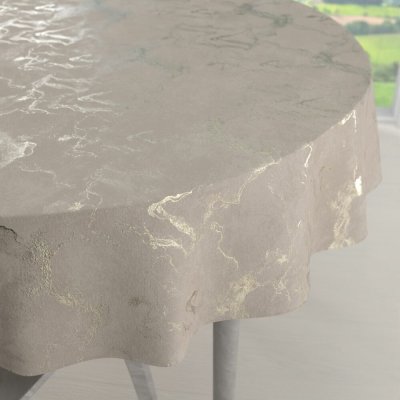 Biante Velký sametový kulatý ubrus Isabela IBL-018 Zlatý/kouřový mramor na pudrově béžovém Ø 160 cm – Hledejceny.cz