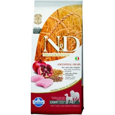 N&D Ancestral Grain Dog Adult Light Medium & Maxi Chicken & Pomegranate 12 kg