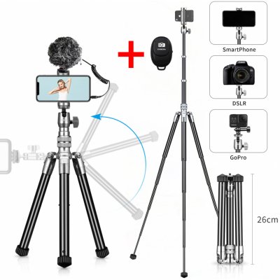 ULANZI Hliníkový stativ/selfie ALL IN ONE s kulovou hlavou, sáňkami pro mikrofon, světlo 26-150cm – Zbozi.Blesk.cz