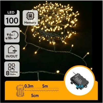 Aigostar - LED Ven. vánoční řetěz 100xLED/8 funkcí 3xAA 5,3 m IP44 teplá bílá B10303K2J – Hledejceny.cz